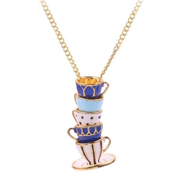 Blue Tea Time Cups Alice in Wonderland Necklace - Picture 9 of 9